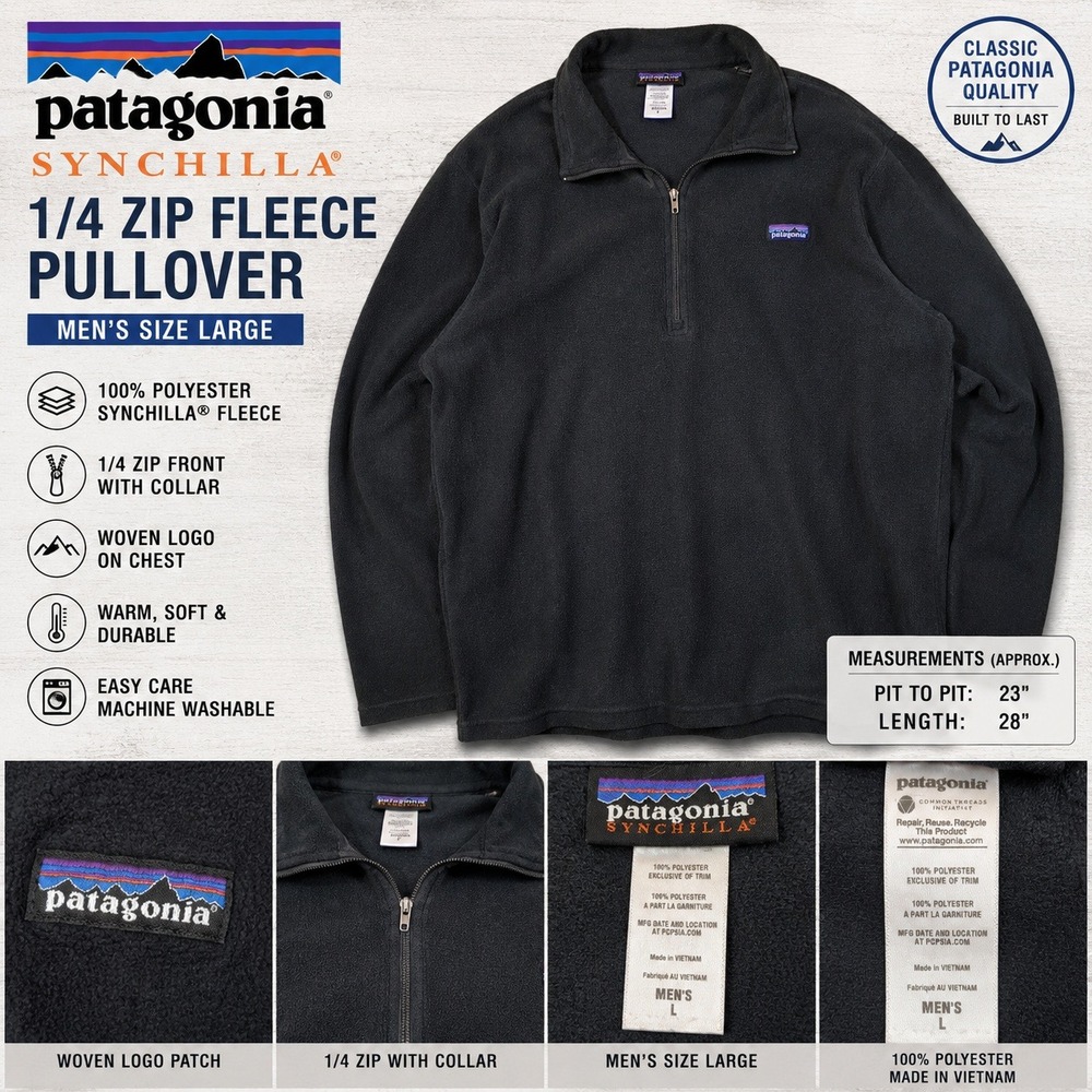 Patagonia Synchilla 1/4 Zip Fleece Pullover Mens Large Black 25480